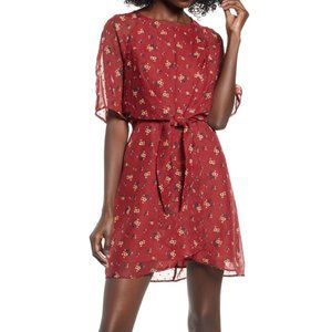 NEW LOVE, FIRE Nordstrom XL Floral Print Mini Fit & Flare Dress Front Tie